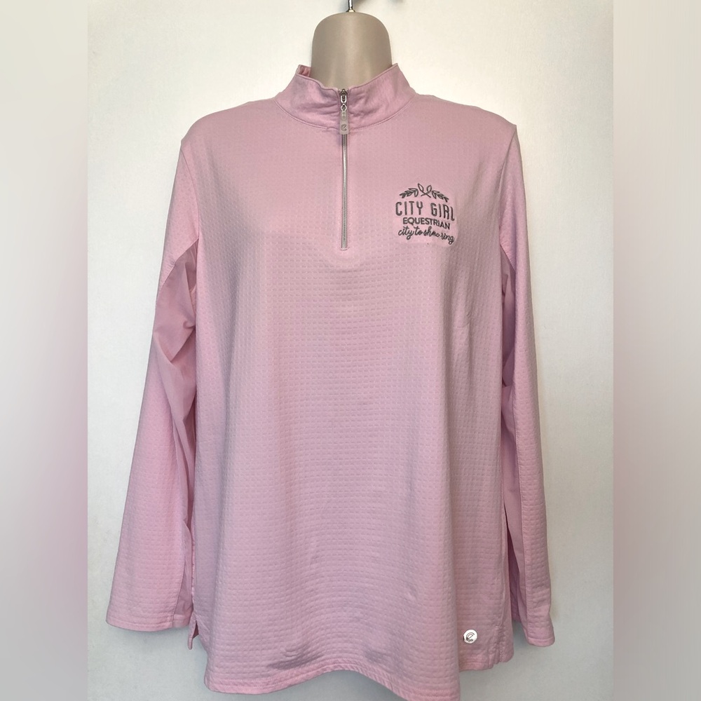 Bette & Court Sunshirt in true pink. 1/4 zip. Size Large